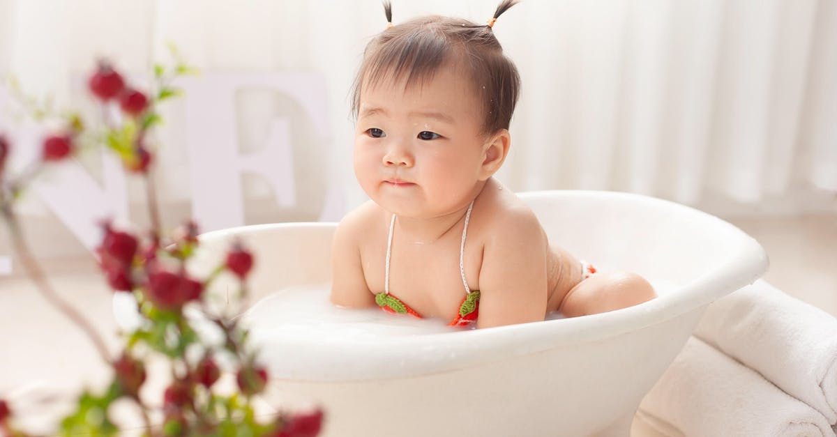 curious about how CLEAR works [duplicate] - Sweet Asian little girl in swimwear sitting in small bathtub and bathing at home