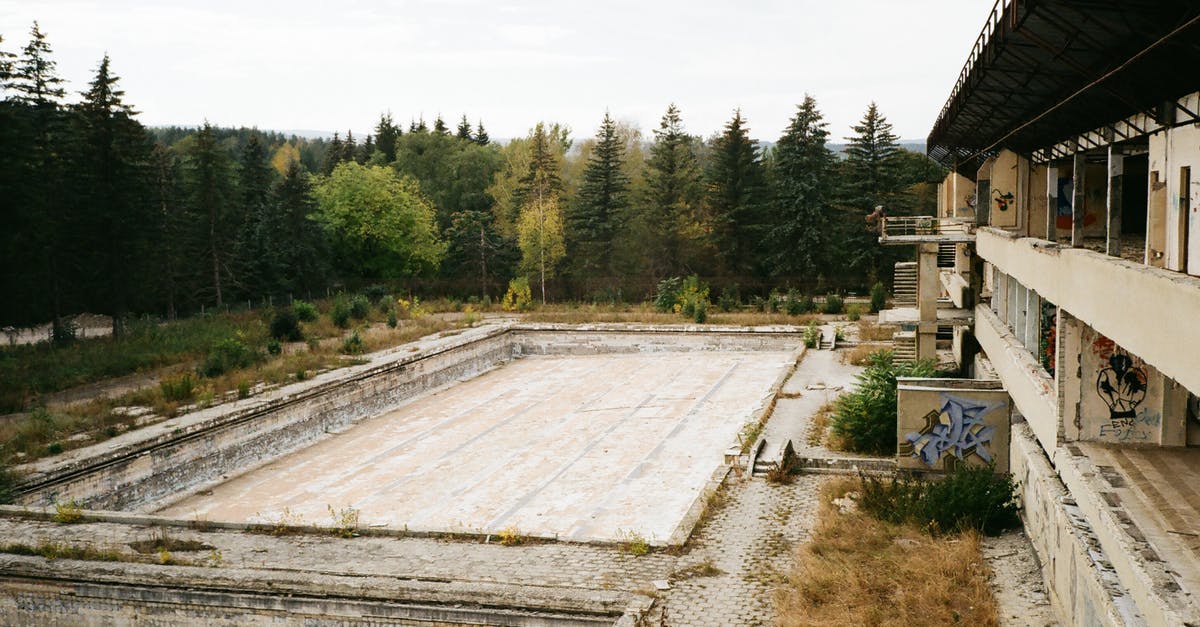 Damage insurance in a hotel (UK) - Forest around abandoned building with swimming pool