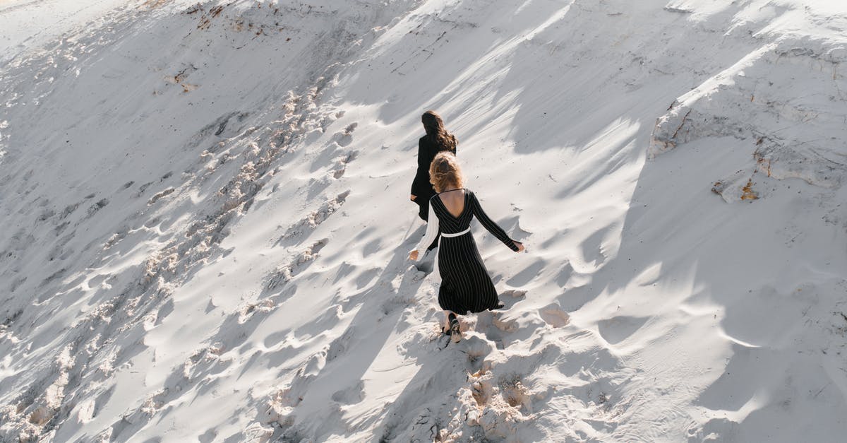 Day trip to Shropshire Hills from Birmingham - Full body back view anonymous females in trendy clothes walking on white sandy ground near green hills on sunny day