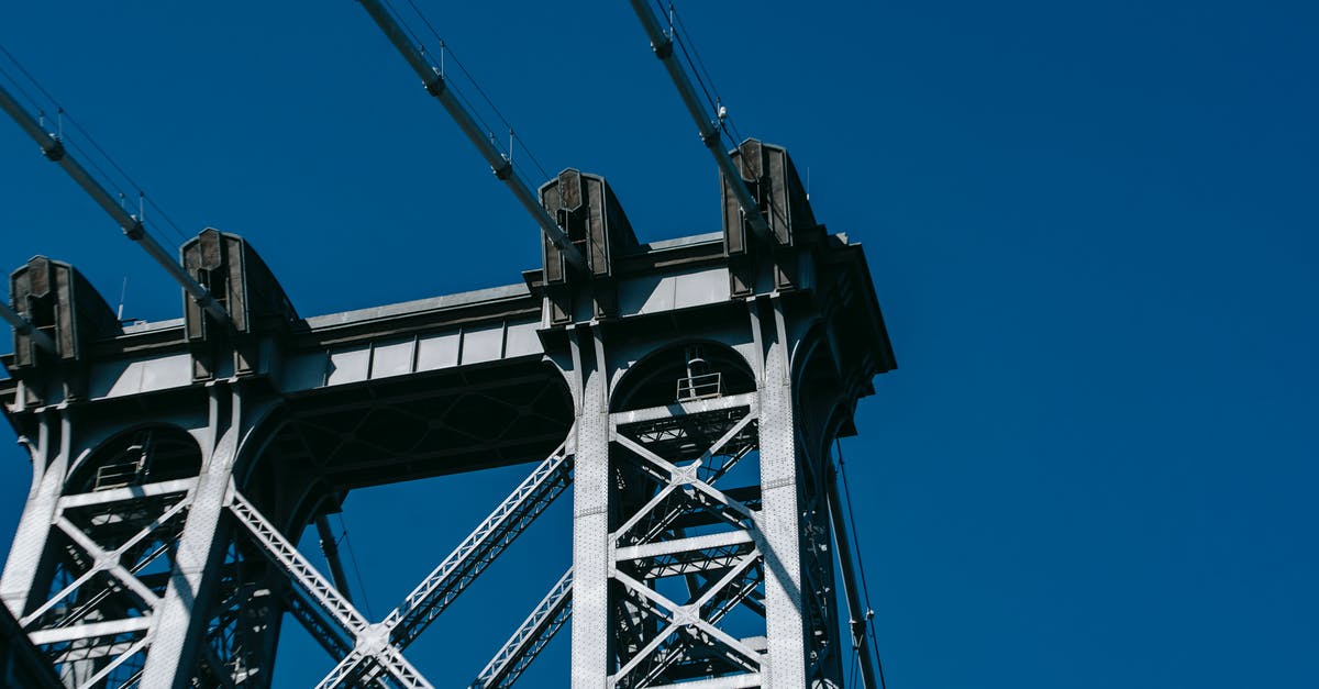 Deported form US twice, visiting England - Metal details of bridge with cables