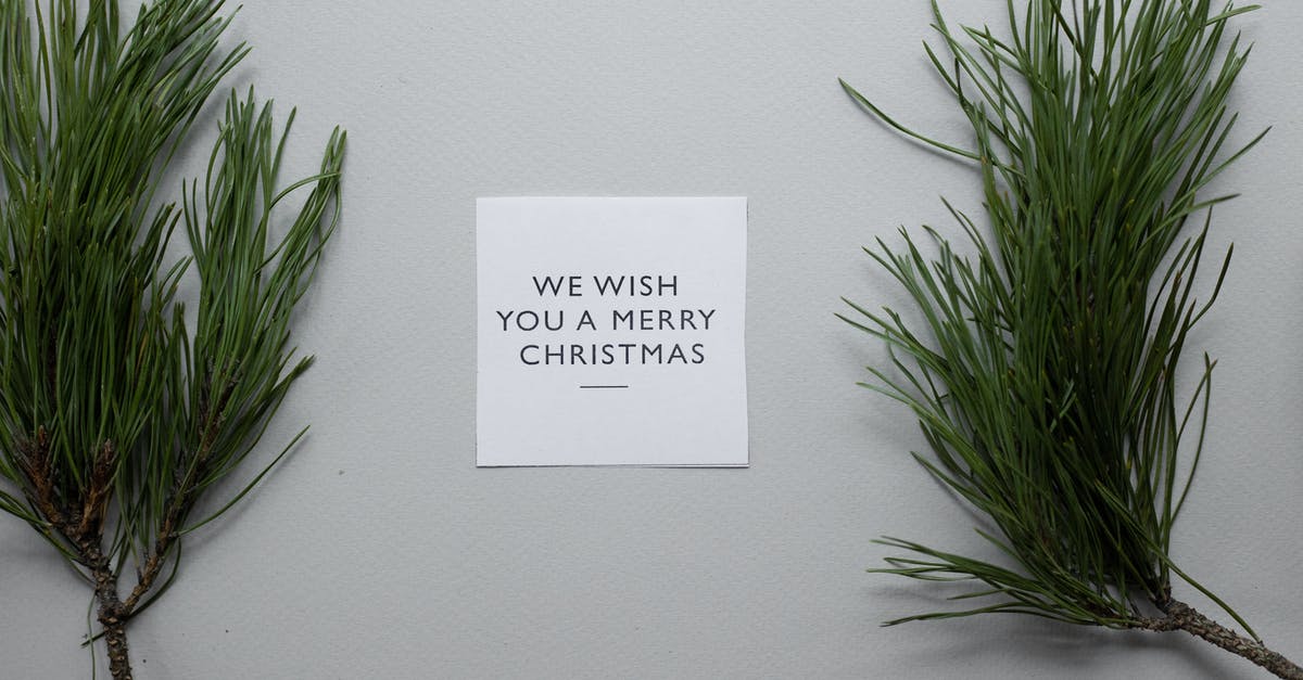 Difference between 'as you wish dining' vs 'second seating' - Top view composition of We Wish You A Merry Christmas inscription on white paper sheet on table with spruce twigs on gray background