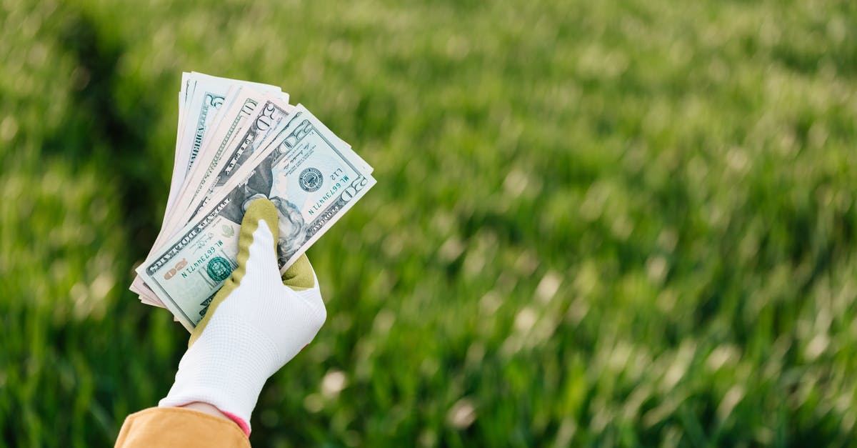 Do Hotel receipts in England show number of guests? - Crop anonymous gardener showing different dollar banknotes on grass background