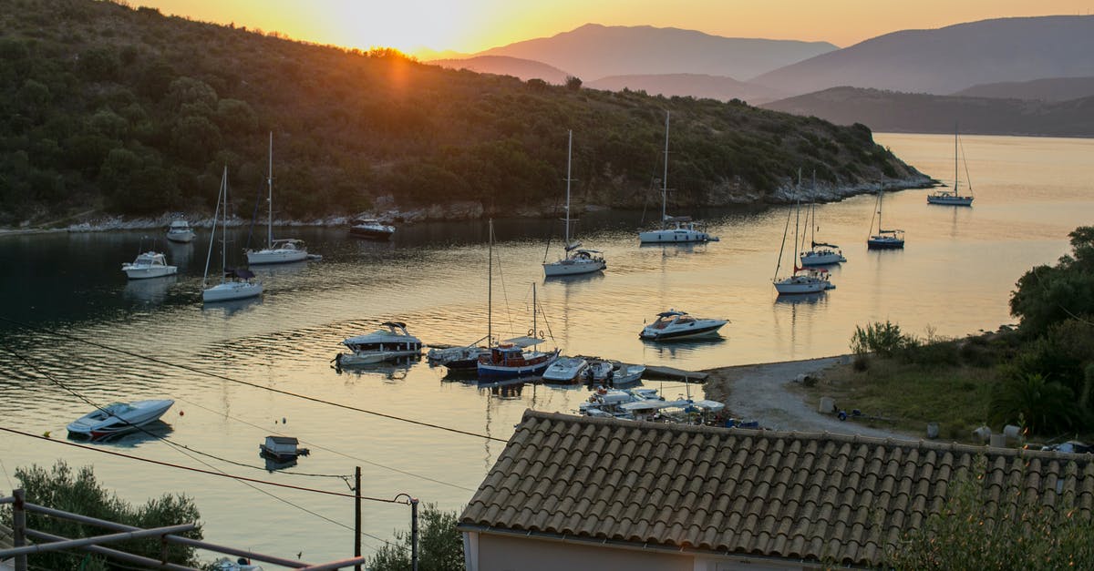 Documentation to travel from Mexico to U.S. on cruise ship - Smooth sea water with floating yachts and green hilly seashore in sunset light