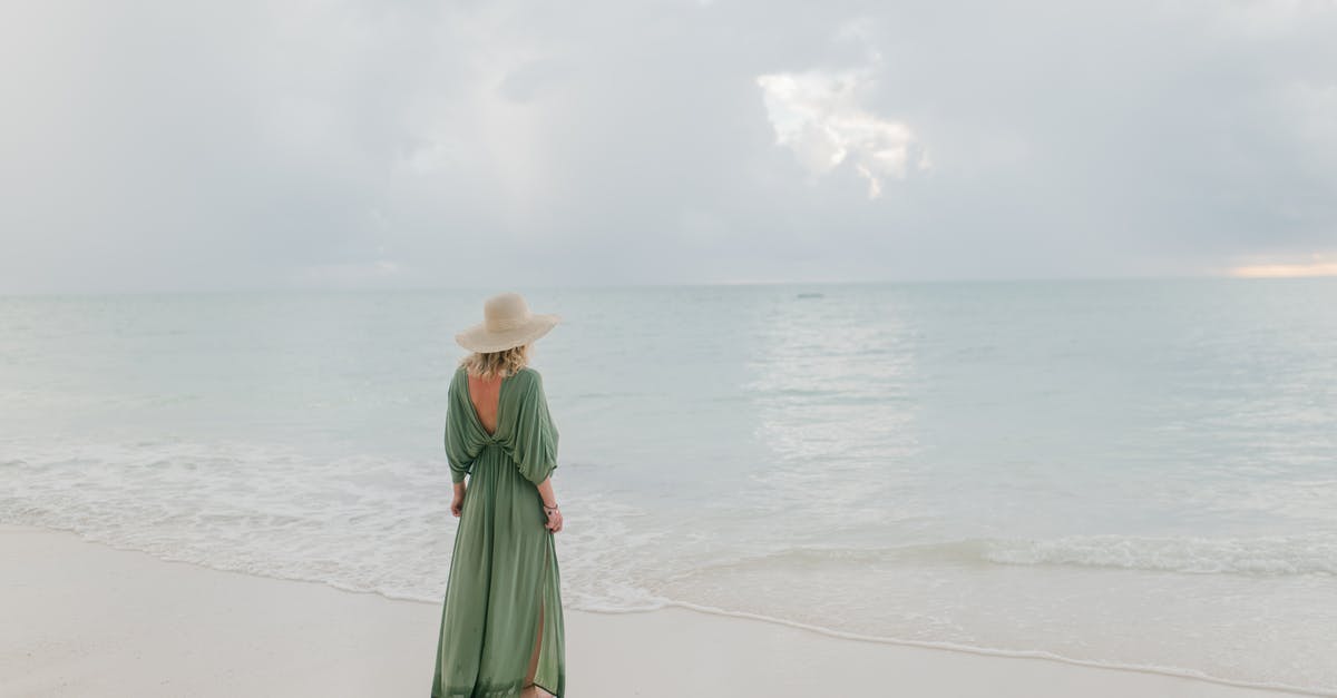 Does CLEAR allow you to avoid the full body scanner? - Woman in dress and hat admiring seascape under cloudy sky