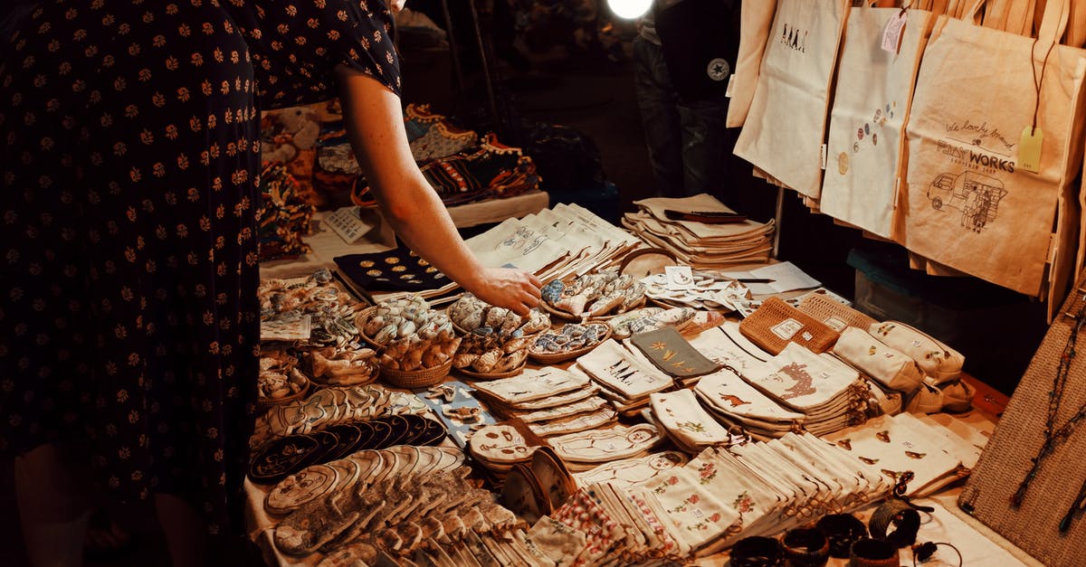 Does Toei Eigamura offer discounts for dressing up in kimono? - Anonymous woman buying traditional handmade souvenirs in market