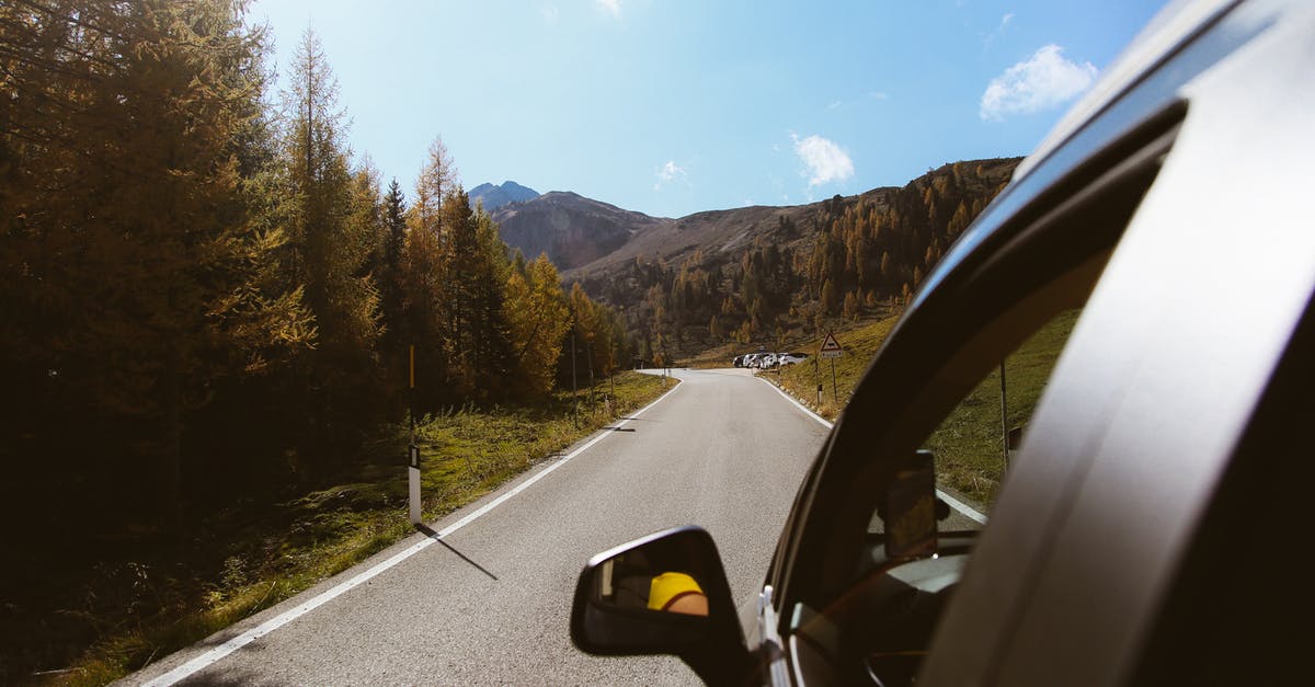 Driving a rental car from Italy to Dublin - A Car on the Road Between Trees