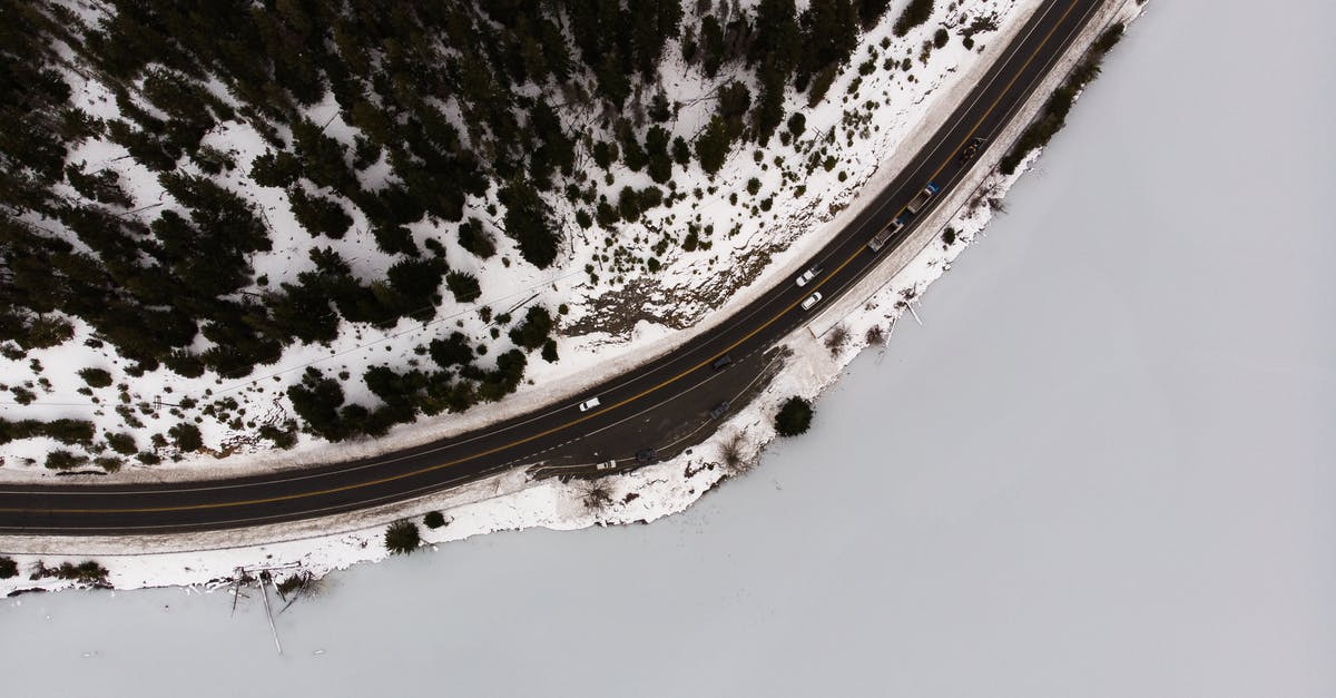 Driving around Banff, Canada in late December - Aerial Photograph of Road