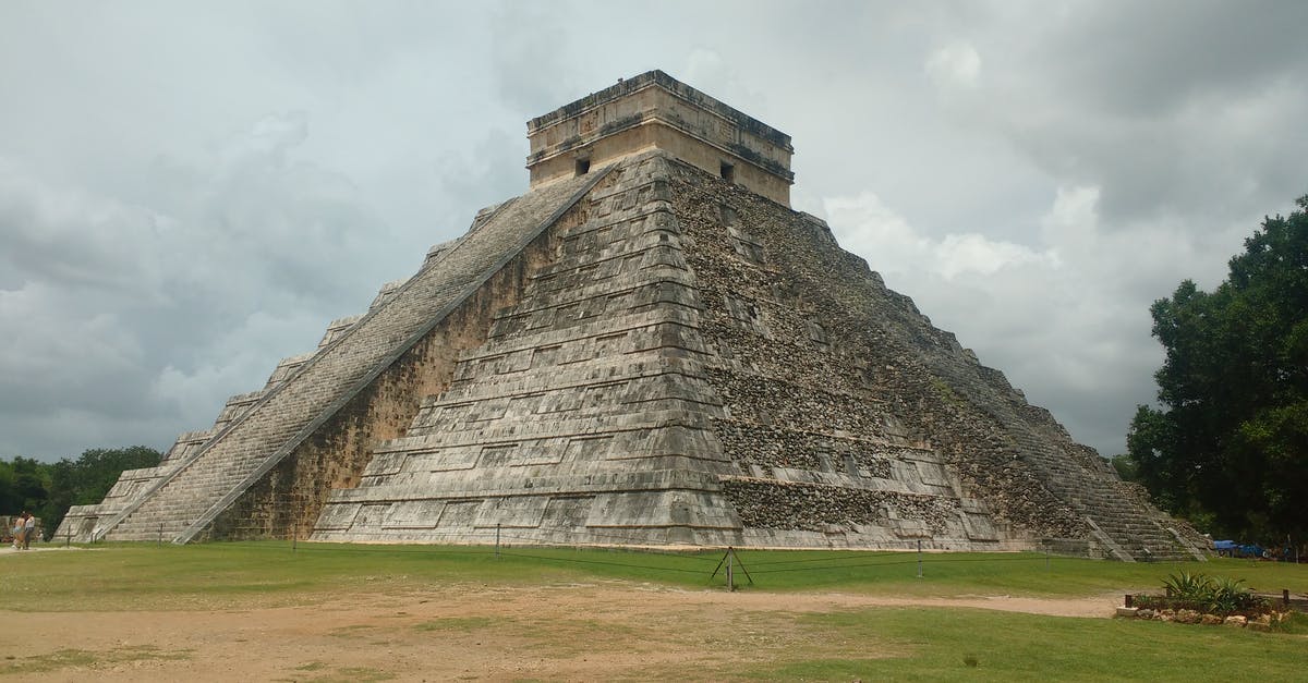 Dual National exiting Mexico with Expired Passport - Scenery of antique stone pyramid Chichen Itza of Maya civilization located on green meadow in Mexico