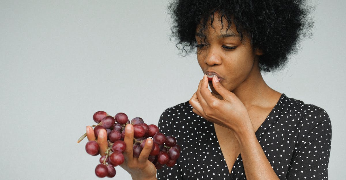 Eating alone in London - Portrait Photo of Woman in Black and White Polka Dot Dress Eating Grapes While Standing In Front of Gray Background