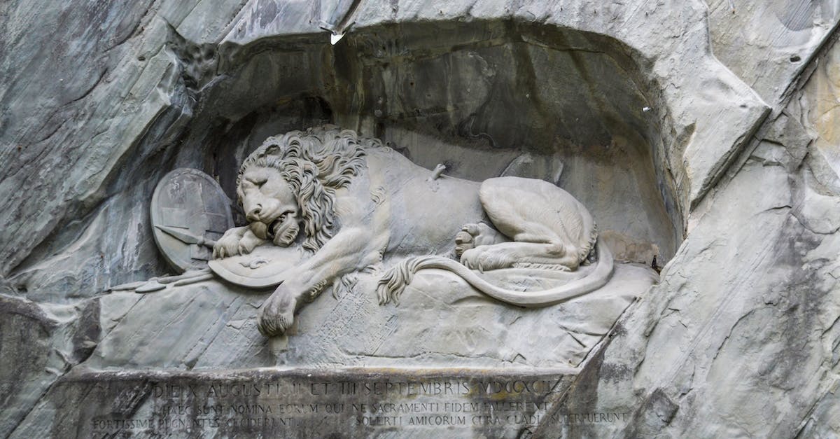 Elm, Switzerland - Suvorov monument and Glarus thrust - Stone Lion Monument in Lucerne