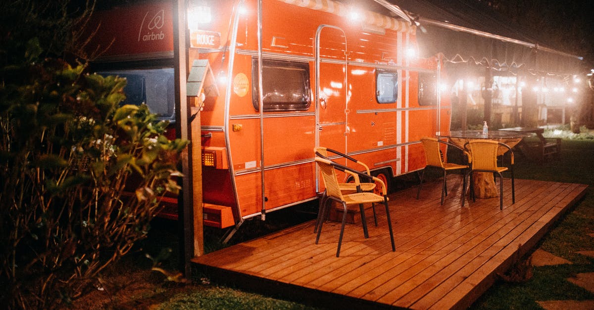 Enter Van Gogh Museum restaurant - Orange trailer with streetlights and table