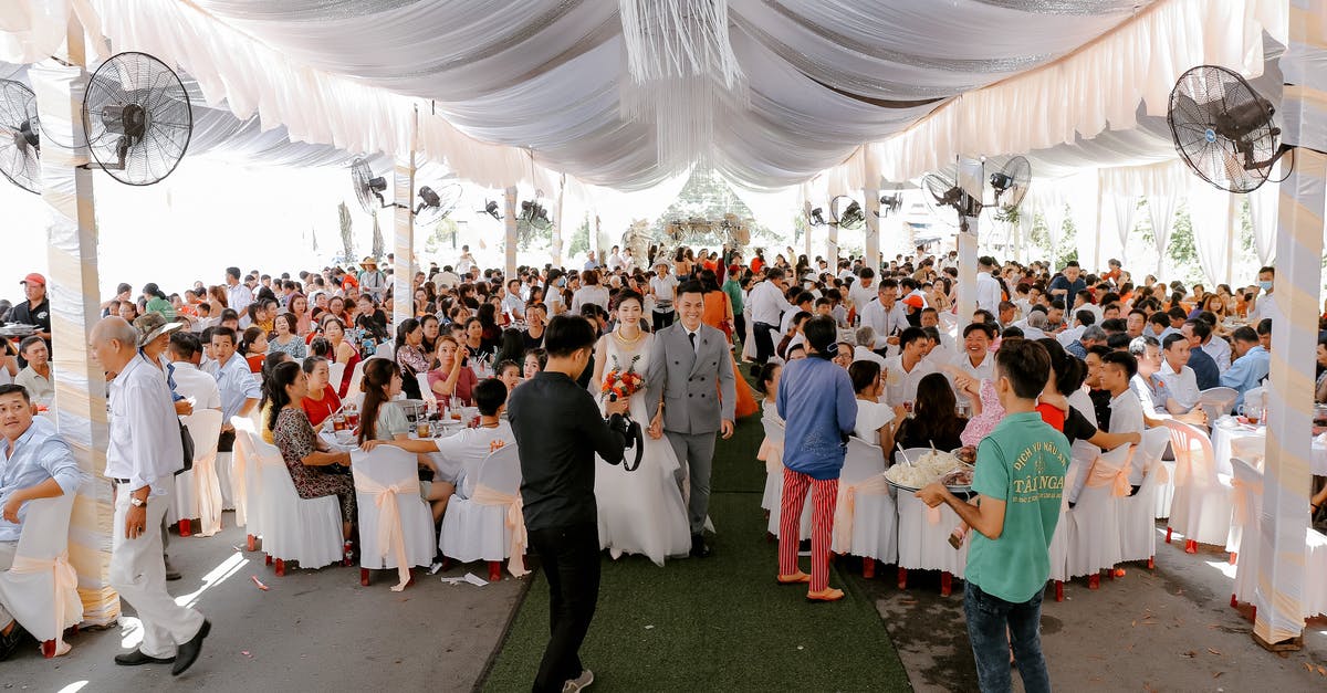 Entering Schengen area 5 days before the Visa date starts - Group of people gathering together for wedding ceremony and party in decorated area