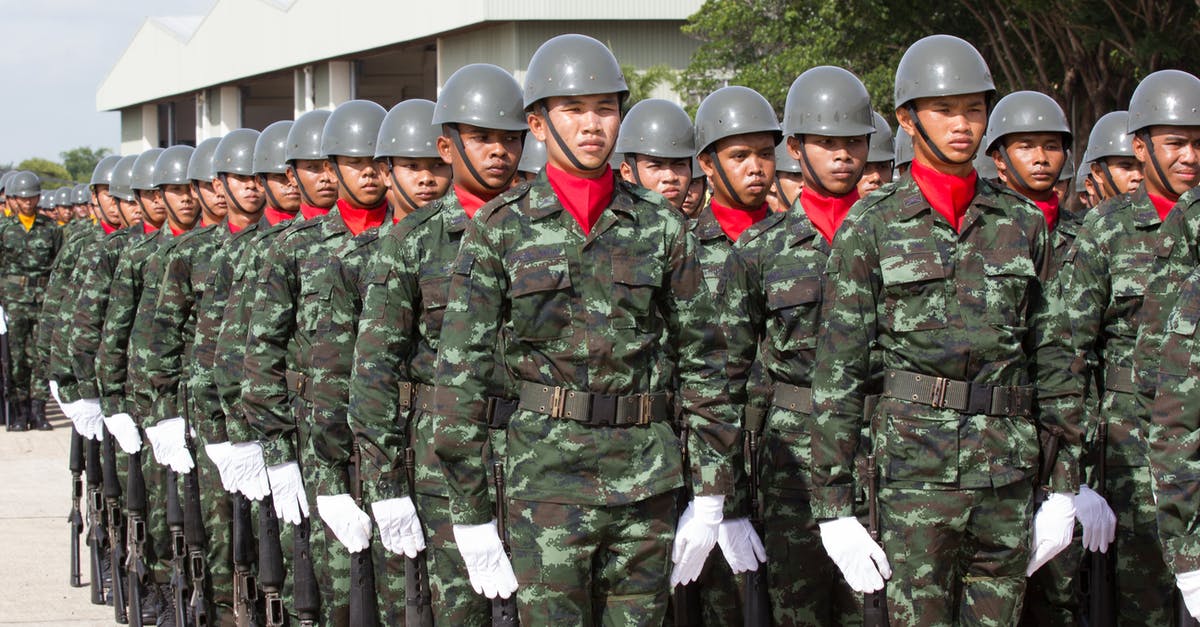 ethnic-related questions by immigration officer - Serious ethnic soldiers lining up during military ceremony