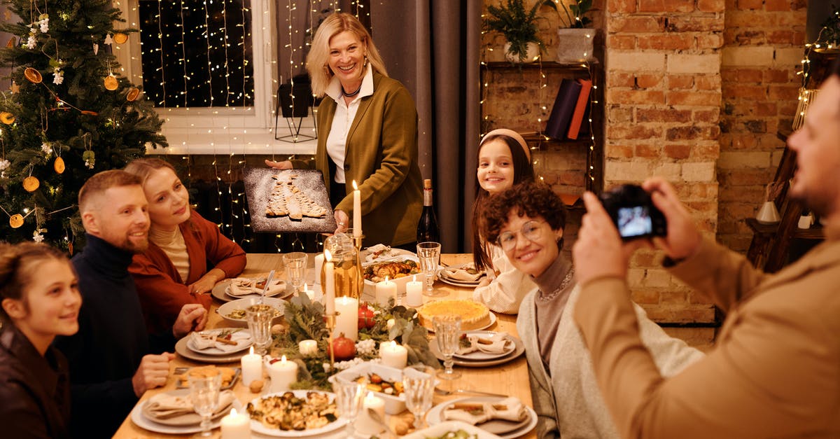 Evening landing (or take-off) pictured on photo - Family Celebrating Christmas Dinner