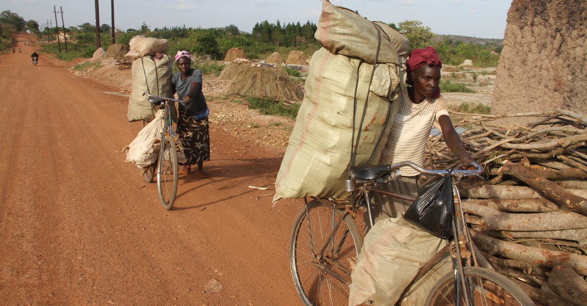 Extra baggage (bicycle) rules on multi-operator itinerary - Women Pushing Their Bicycles