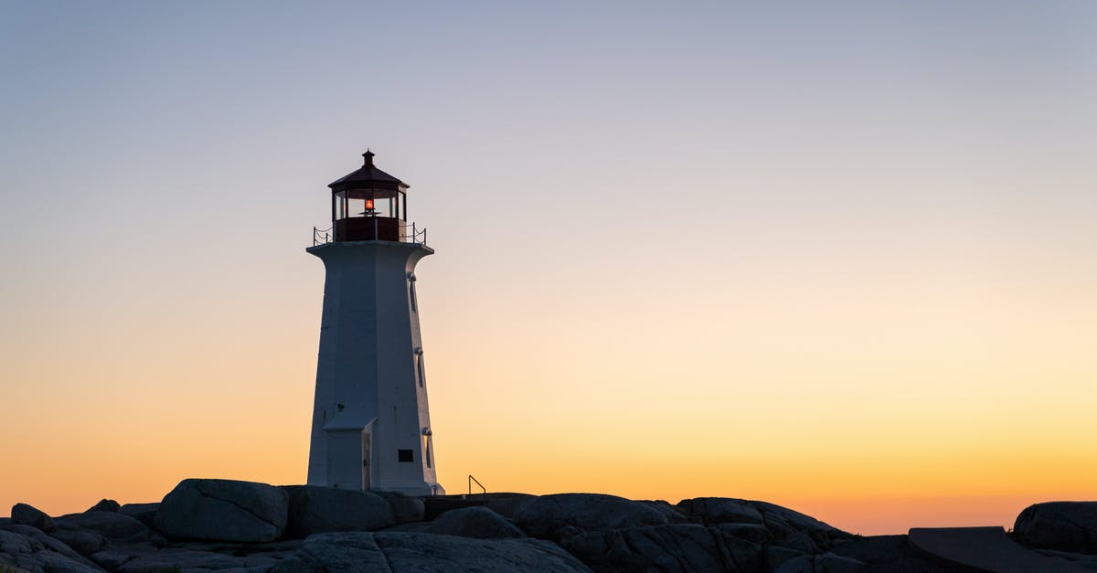 Flashing yellow beacon in Canada -  Lighthouse on Rock Formation 