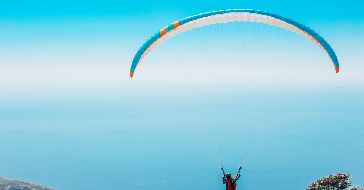 Flight booking comparison including amenity info (e.g. wifi, refreshments) - Person Paragliding in Blue Sky