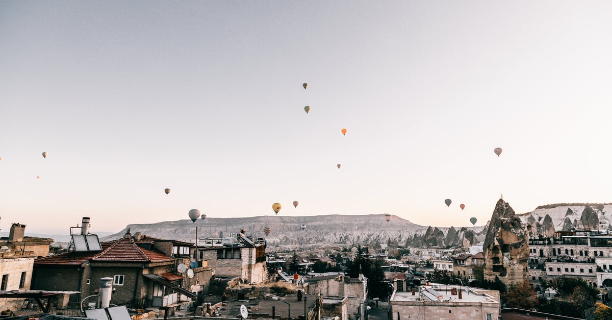 flight time is not clear - Hot air balloons flying over picturesque town