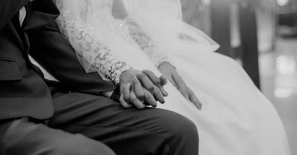 French spouse visa when full name changed after marriage - Newlywed couple in festive clothes sitting and holding hands