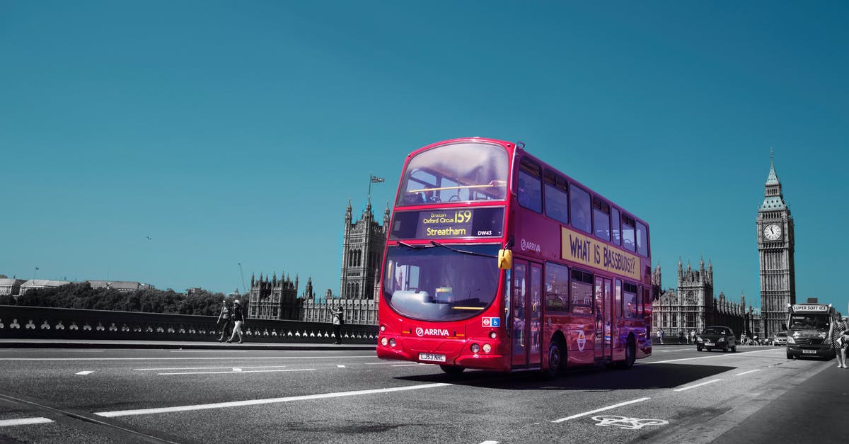 From Gatwick airport to central London by bus - Red Double Deck Bus on Road