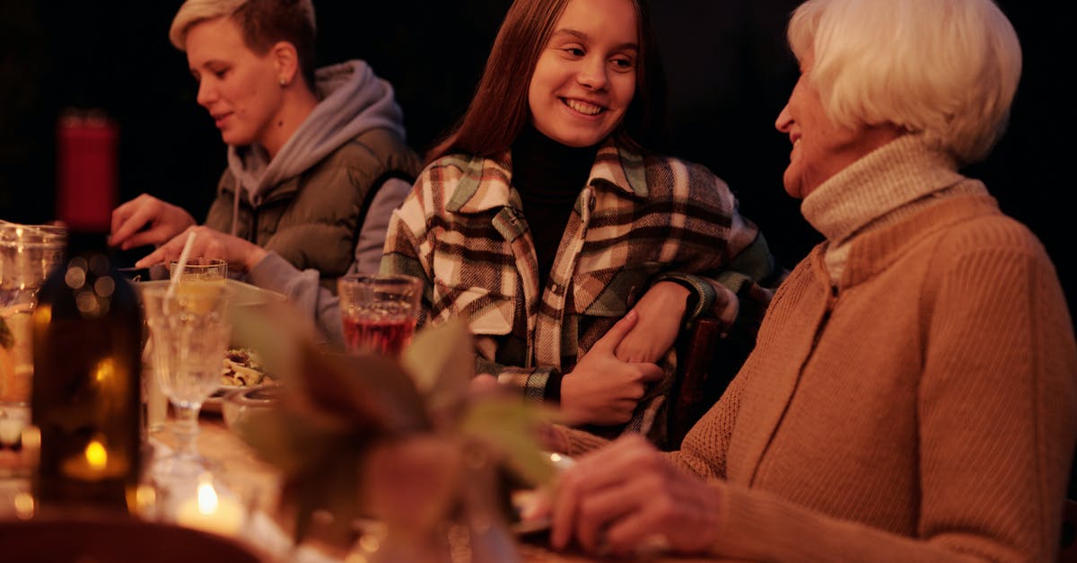 Germany: Family Reunion Visa: Passport valid till Feb 2020 [closed] - Smiling girl with grandmother talking at table in backyard having family reunion dinner in evening