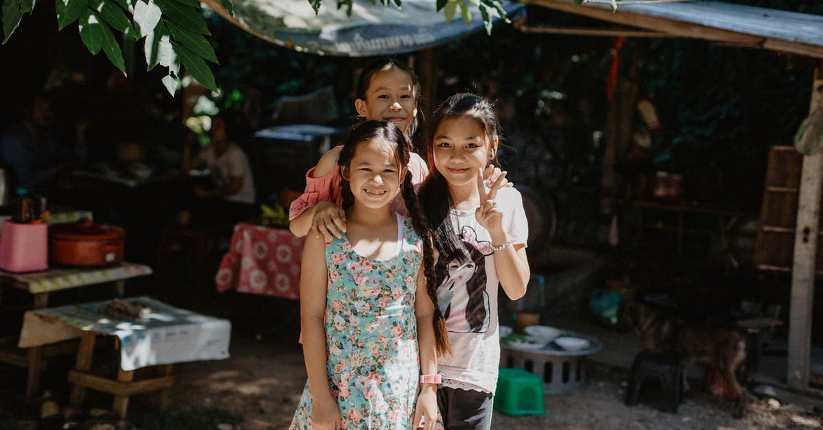 Google Maps: Directions: Are time zones my local browser, or local to where I am searching? - Happy ethnic little girls smiling and looking at camera while standing together on street of village