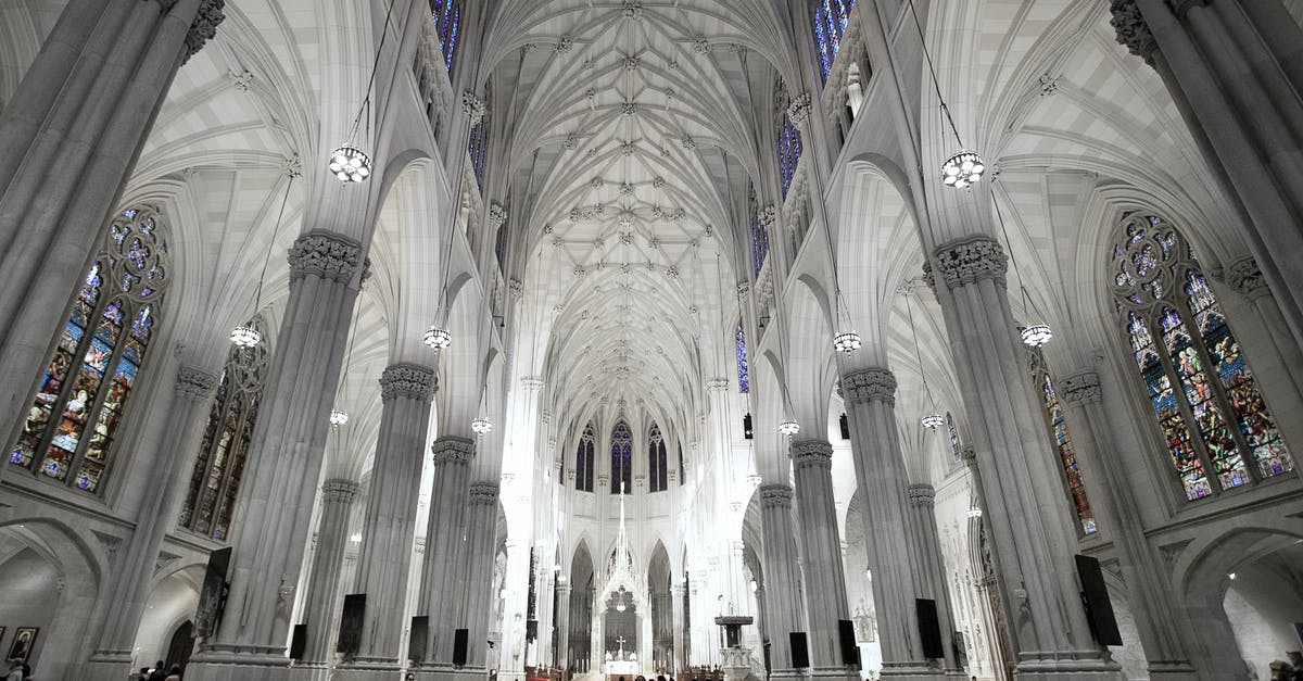 Gospel church in New York City - Interior of neo Gothic cathedral with colonnade and arched windows