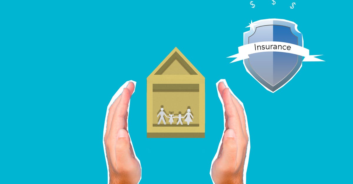 Health insurance for American living abroad visiting the USA - Cutout paper appliques of house with family and insurance symbol