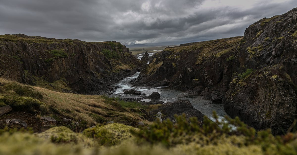 Hiking across Iceland - Aerial Photography of River Between Cliffs