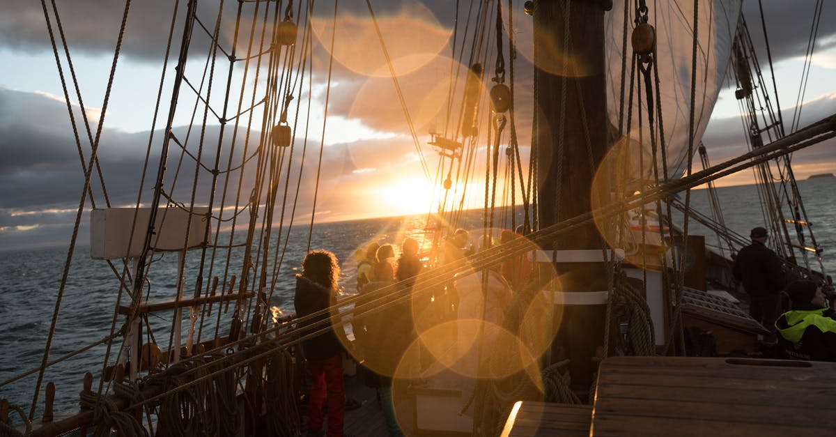 Holiday on Cruise Ship [closed] - Back view of anonymous people standing on deck of floating wooden ship and admiring sunset