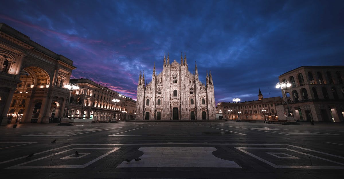 Hosting foreign minors in Switzerland and Italy - Low angle of aged masonry church exterior near square and buildings under bright sky in evening in Italy