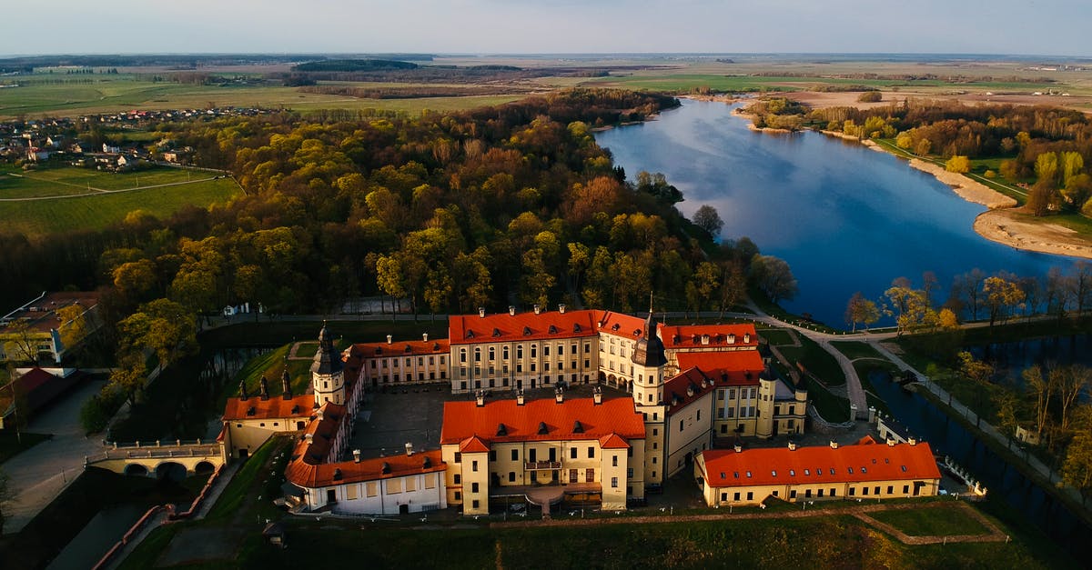 How can I get an invitation to enter Europe - Drone Shot of Nesvizh Castle in Belarus
