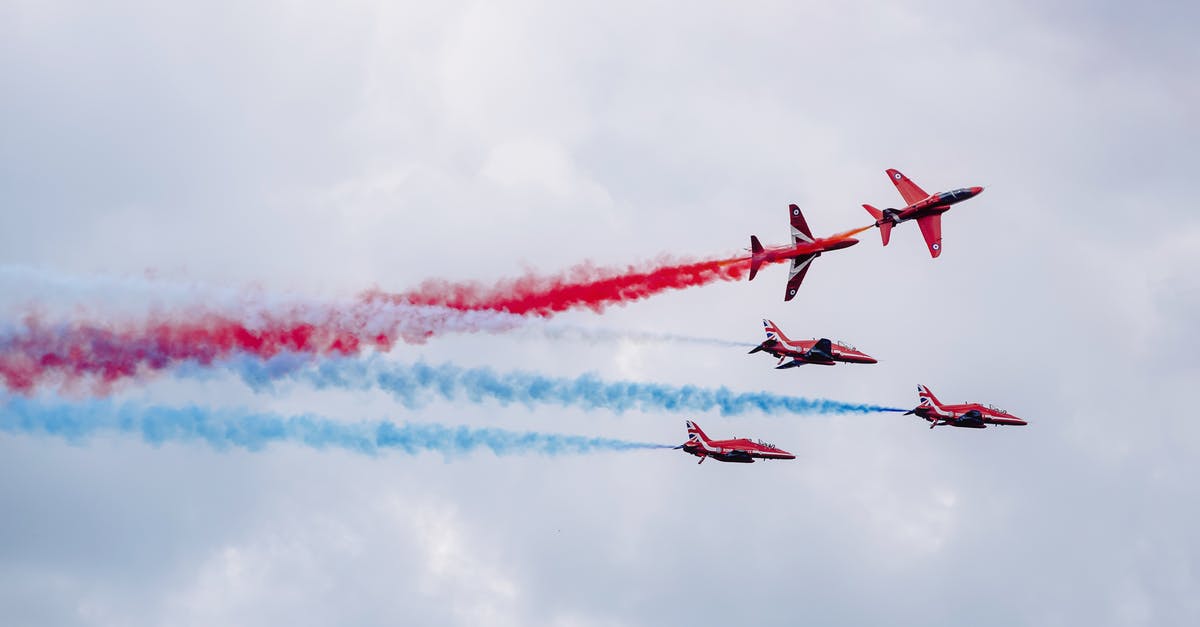 How do hotels choose which flag to fly over the entrance? - Aerobatics performing by modern military aircraft in cloudy sky