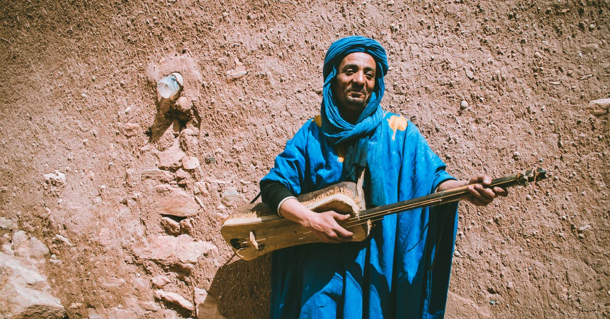 How do I travel with musical instruments? - Man in Brown Jacket and Brown Hat Standing on Sidewalk With A Guitar