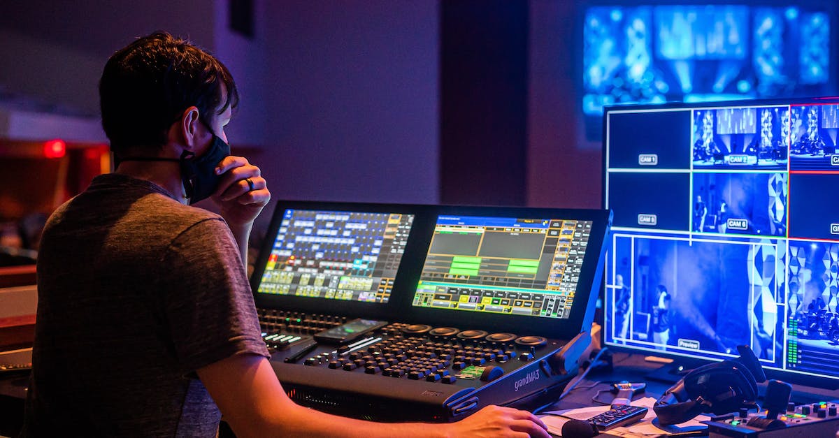 How good are Aeroflot's current safety and performance standards? - Back view of man in face mask adjusting audio and video on modern equipment during music performance