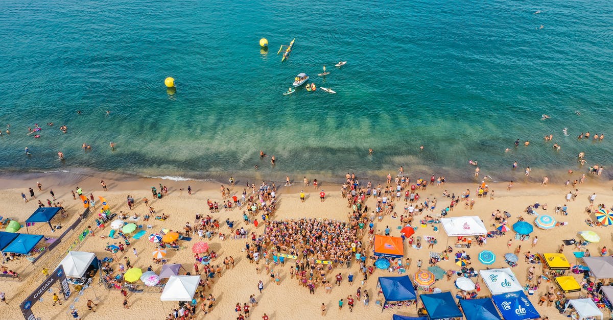 How many beaches are suitable for swimming in Cebu City? - Drone view of people gathering on exotic seashore preparing for swim challenge in ocean water