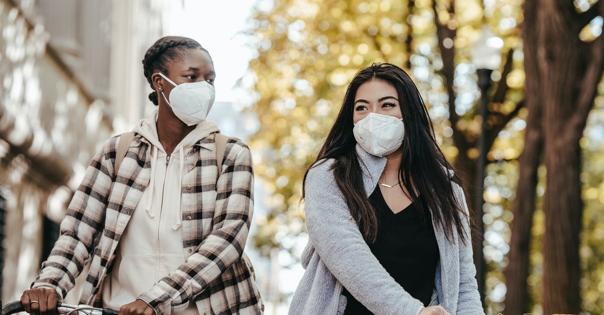 How much is a safe minimum layover time? - Diverse friends in protective masks with bicycles