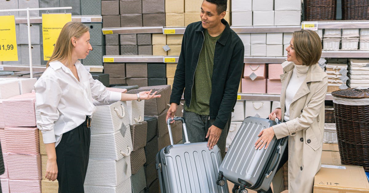 How much to store a suitcase for a month in Wellington, NZ - Man and Woman in Furniture Shop Choosing Suitcase