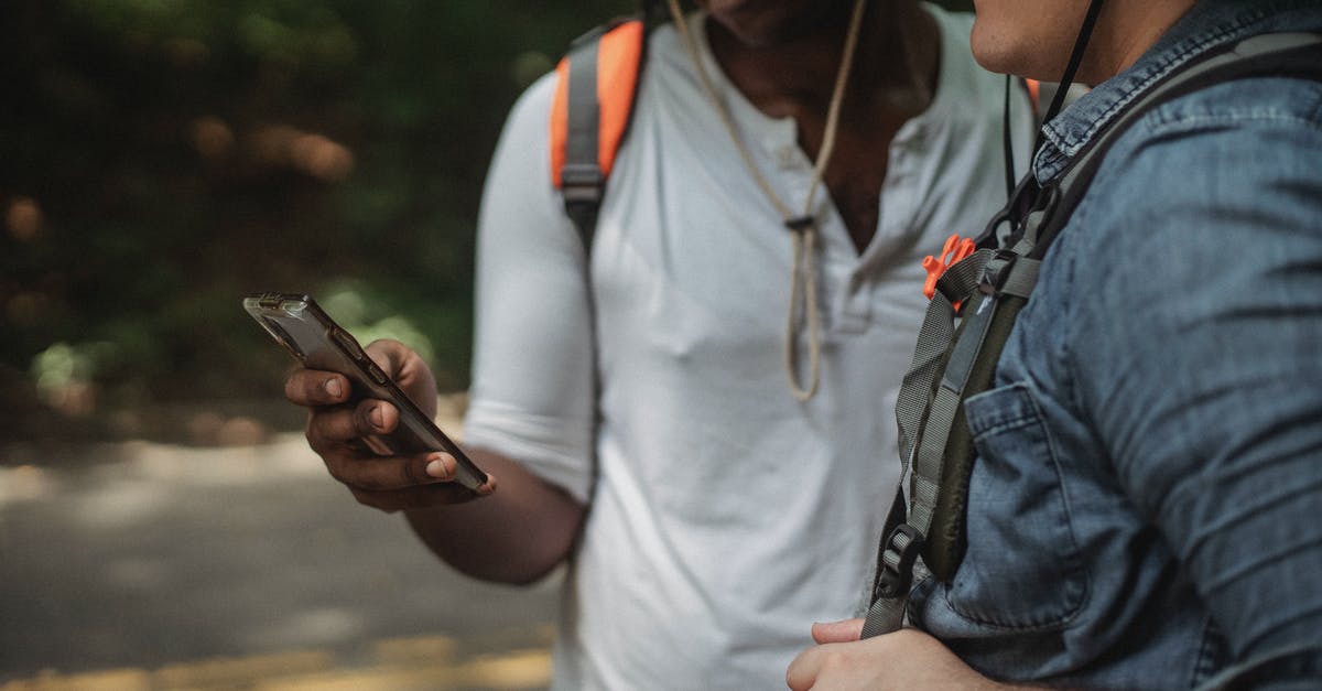 How to access the internet during a road trip in the USA? - Crop multiracial backpackers browsing internet on smartphone on roadway