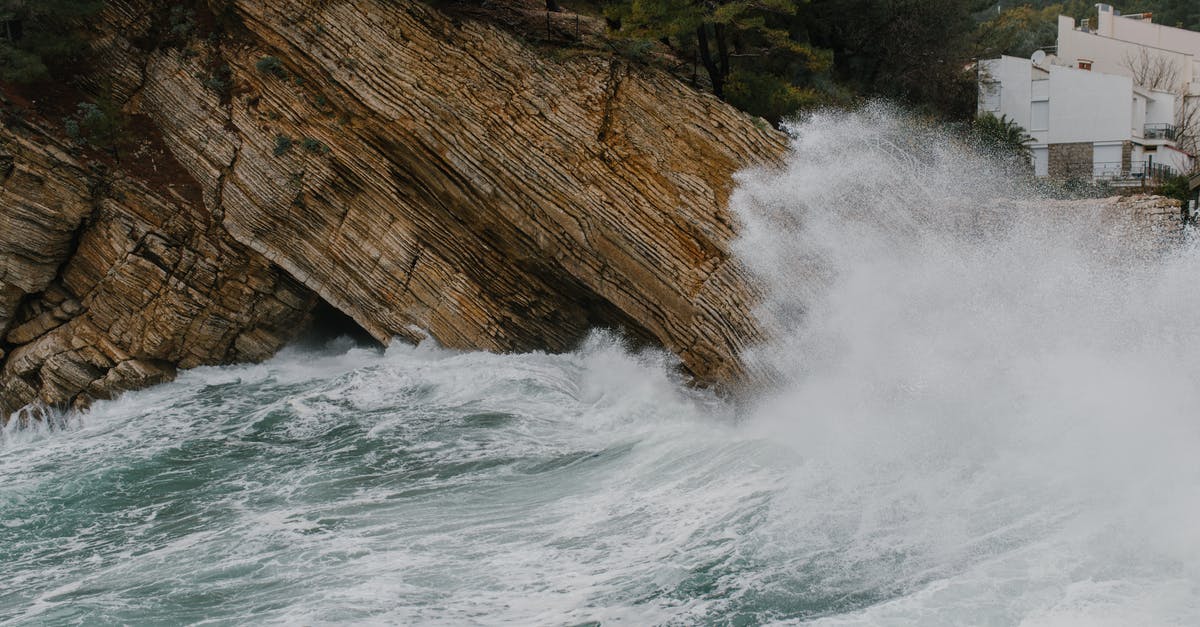 How to assess rough water severity? - Foamy waves crashing on rocky cliff