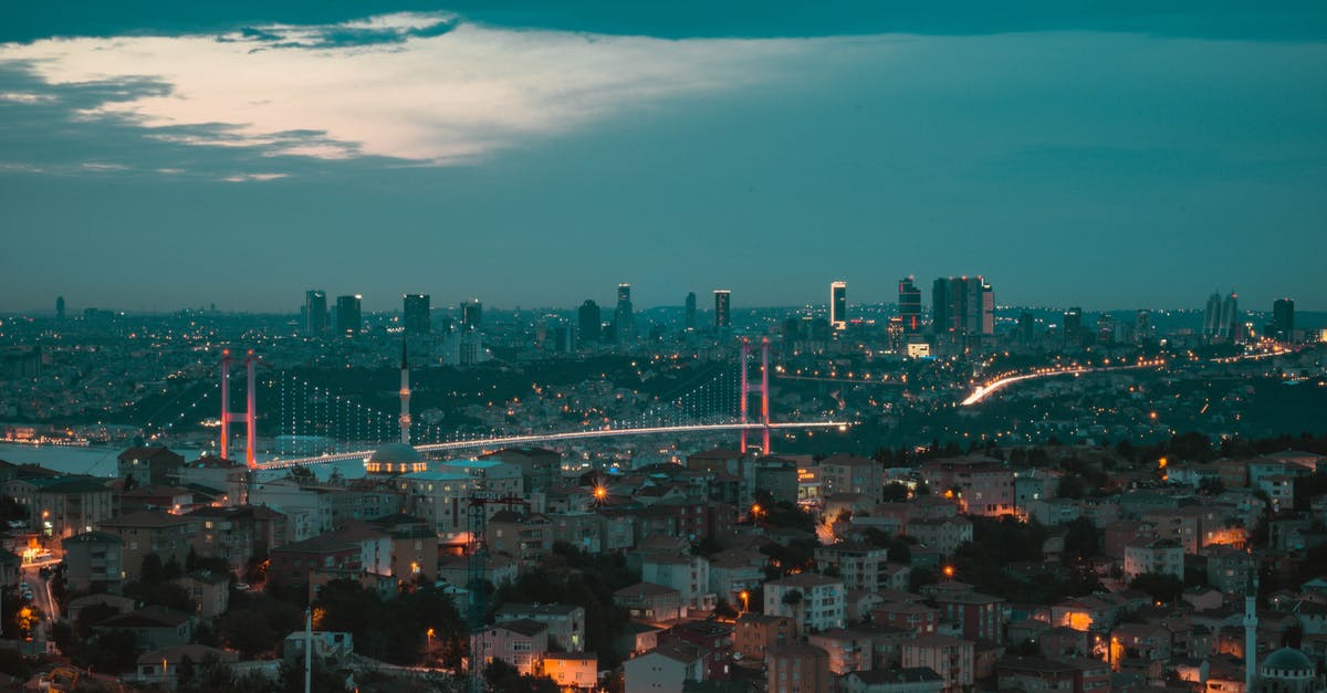 How to get to Sultanahmet from Istanbul New Airport? - Picturesque scenery of illuminated city with bridge over river and old and modern buildings against cloudy evening sky