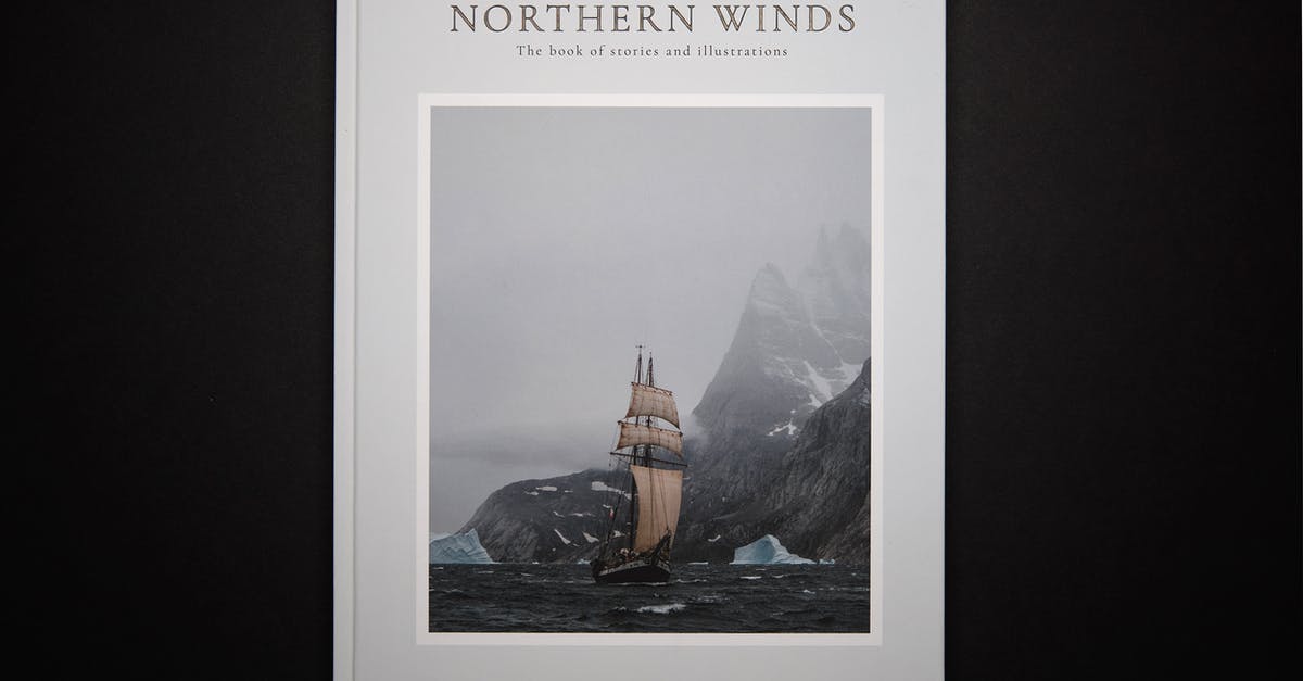 how to read the weather in this picture [closed] - Modern interesting paper book telling about north seas traveling in hardcover with picture of old fashioned ship with white sails near rocky snowy cliff in thick fog on black background