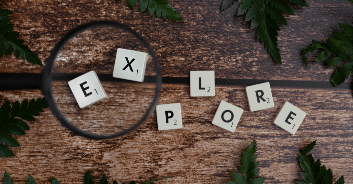 How to search for specific flight numbers? - Top view of plastic cubes with numbers and letters creating EXPLORE word on wooden planks near green pointed leaves and magnifier