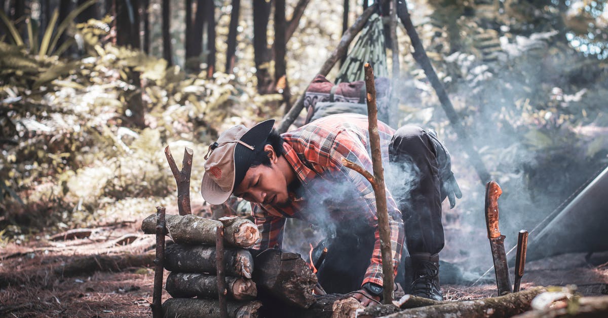 How to survive a timeshare promotional trip? - Ethnic man preparing bonfire in forest during expedition