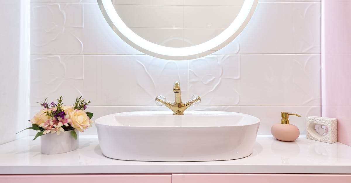 How to use Turkish toilet tap? - Interior of modern bathroom with luminous mirror hanging under sink with faucet near blooming flowers and soap