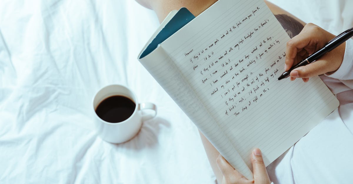 Immigration on domestic stop-over from Puerto Rico to SF? - Top view of unrecognizable woman sitting on bed with legs near cup of coffee and writing on notepad with pen while resting at home