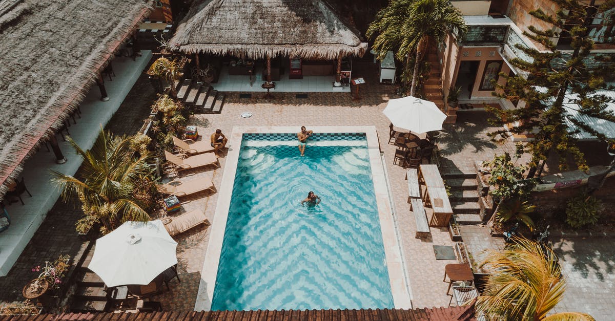 In the context of hotels, what's a "purser"? - Aerial Photography of Three People in a Swimming Pool