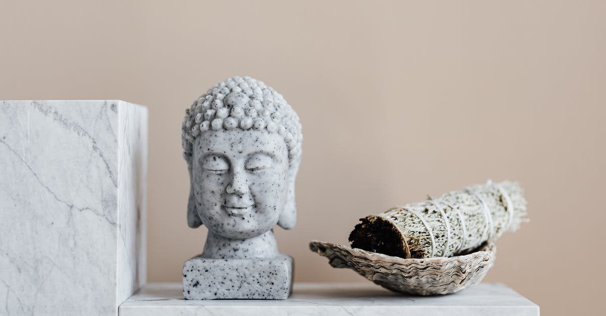 Indian National transiting through Helsinki [duplicate] - Stone Buddha and sage incense bundle in bowl on marble shelf