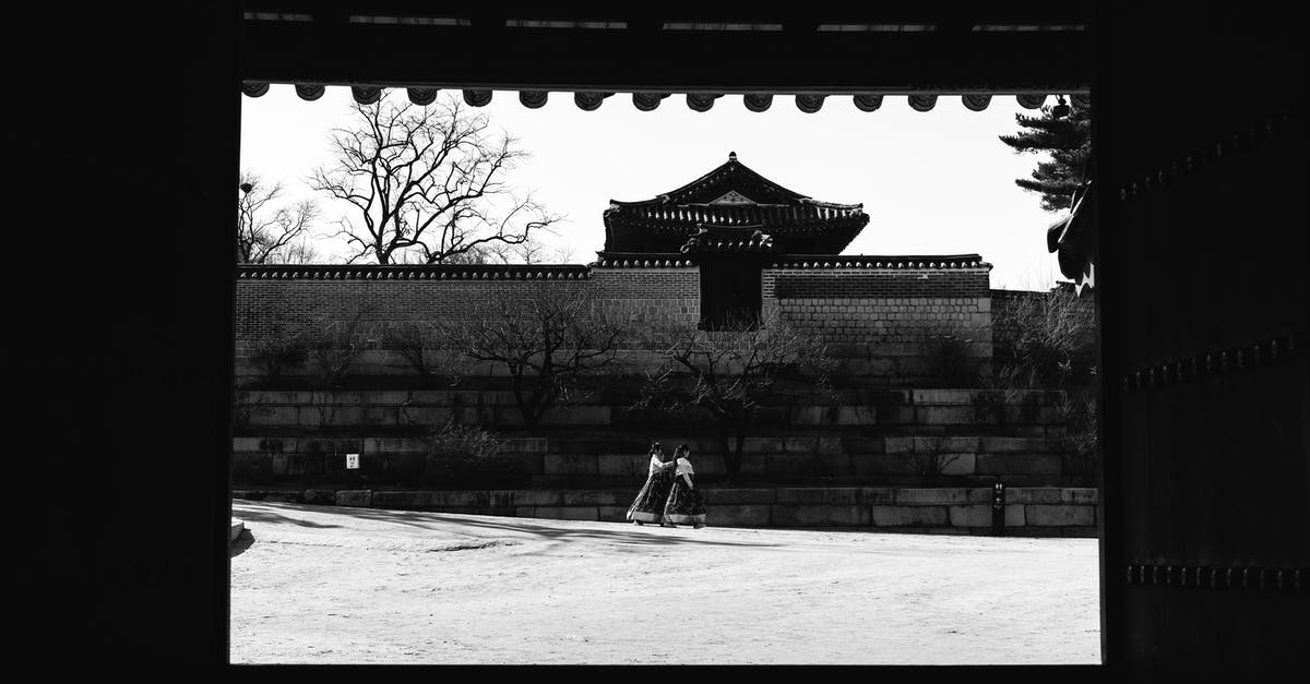 Indonesian with Japan visa travelling to South Korea - Grayscale Photo of Man in Black Jacket and Pants Sitting on Bench