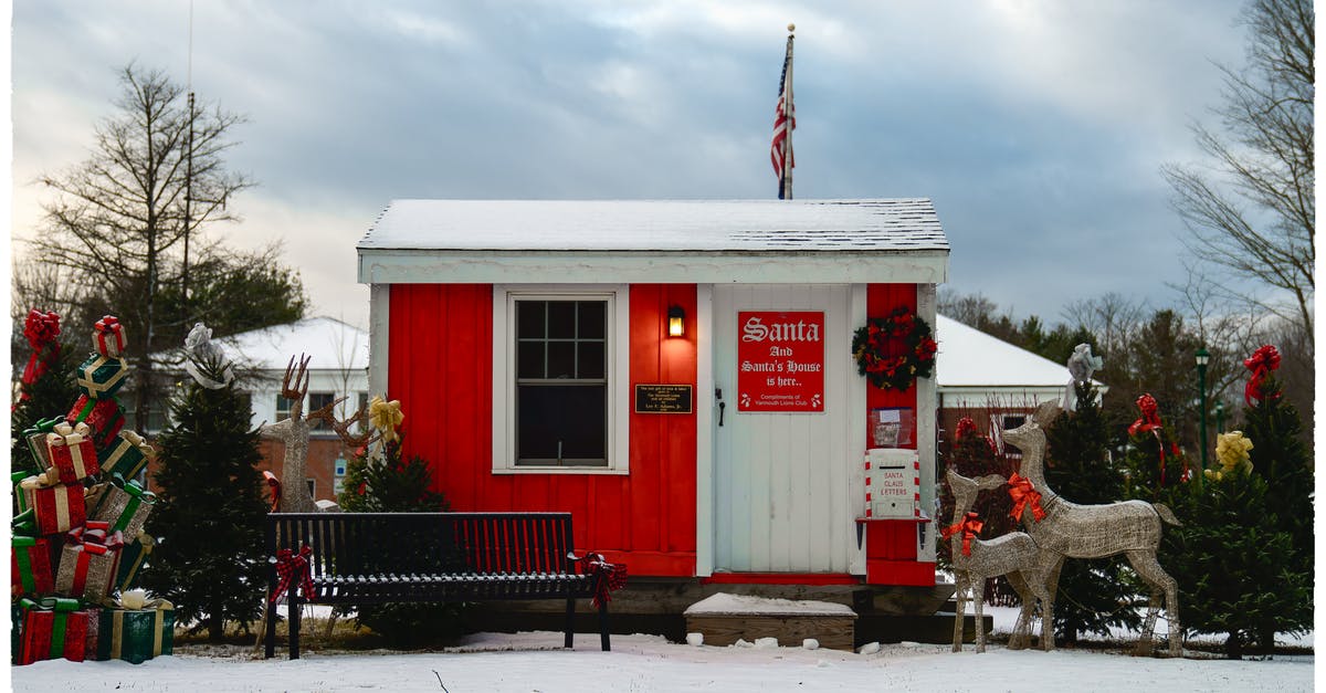 Is Broadway up on New Year's Eve and New Year's Day? - Small modern Santa house with USA flag and festive decorations